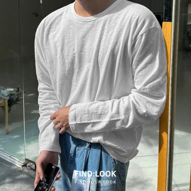[1+1할인]퍼펙트 슬라브 코튼 오버핏 롱 슬리브 긴팔 티셔츠 레이어드 무지 긴팔티