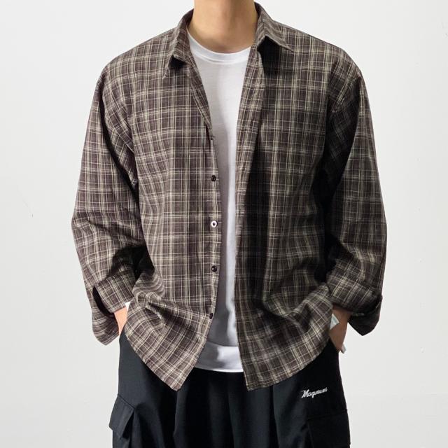 [당일출고] 로마 데일리 오버핏 체크 긴팔셔츠 봄 가을 남방 남자 데일리셔츠
