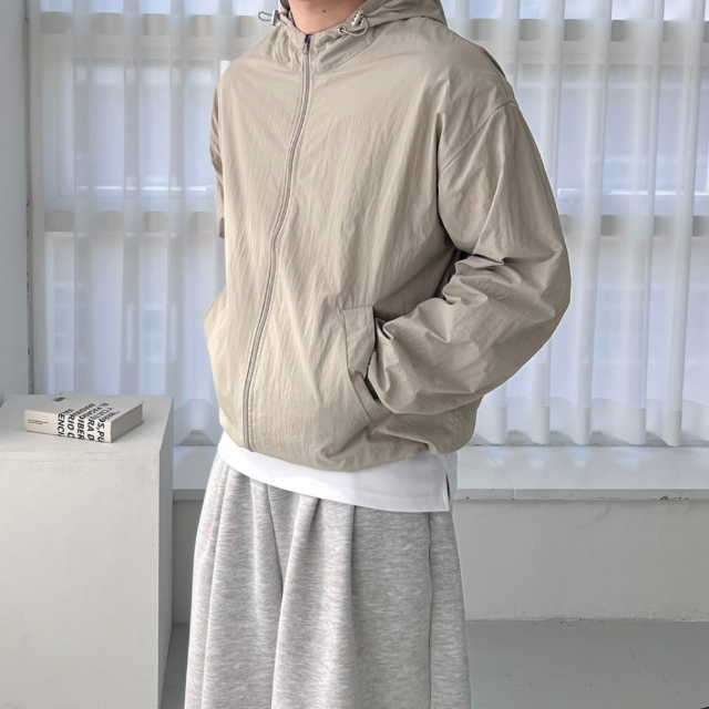 나일론 후드 스트링 윈드브레이커 고프코어 바람막이 4color 투웨이 러닝 오버핏 아노락 바스락 자켓 방수 집업
