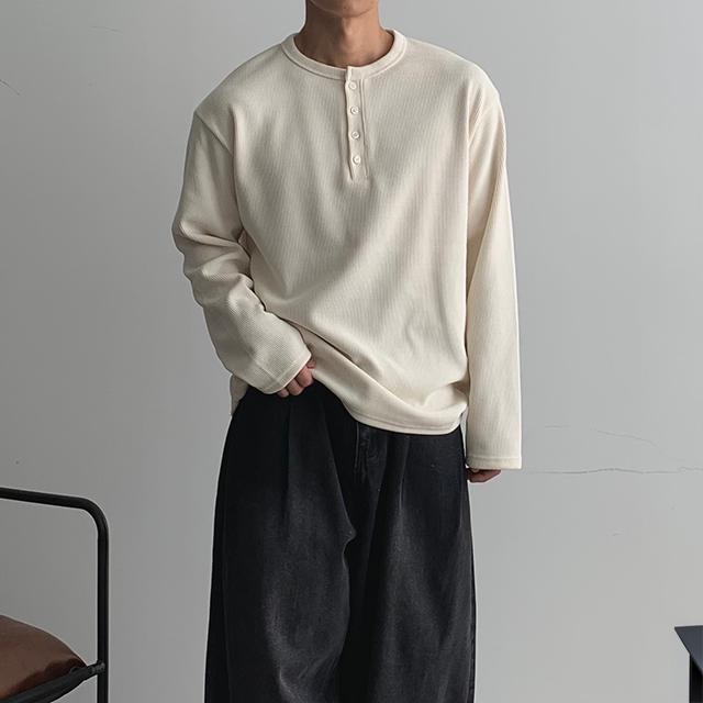 립 무드 골지 헨리넥 니트 3color 오버핏 하프집업 반집업 워셔블 아이보리 차콜 블랙