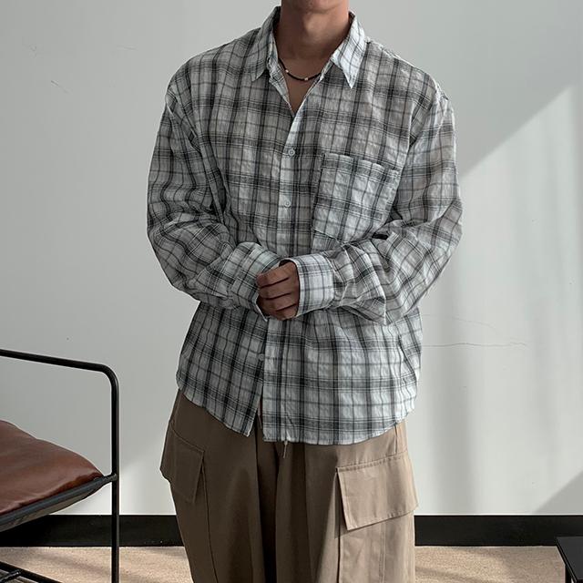 호카 가을 체크 남방 셔츠 2color 봄 간절기 구김없는 오버핏 남방 긴팔 셔츠