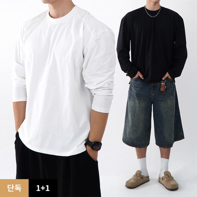 [당일출고][기모선택]  1+1 절개 남자흰티 긴팔 흰색면티 레이어드흰티