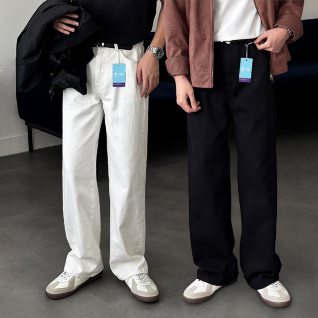 [1+1할인] 사계절 코튼 와이드 팬츠 2color 뒷밴딩 면 흰바지 일자 백바지
