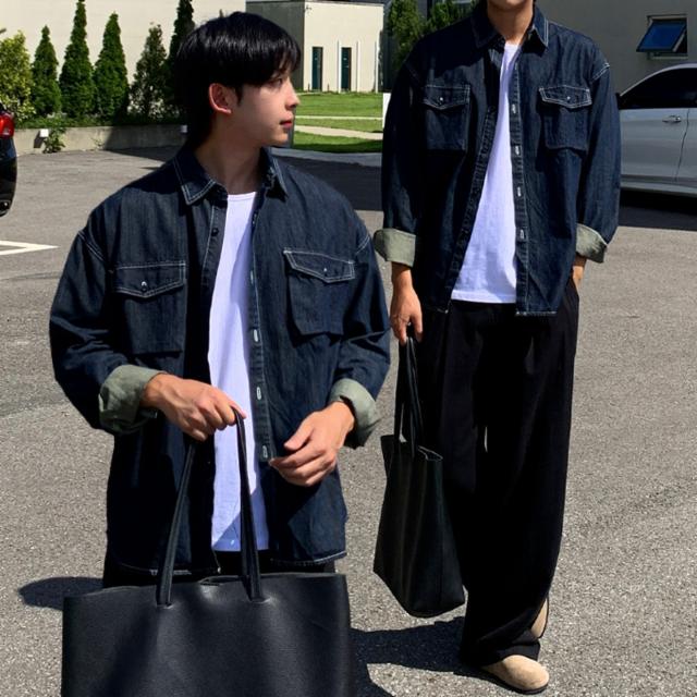 [당일발송][긴팔&반팔 선택] 오브 남자 투포켓 썸머 쿨링 데님 반팔 긴팔 셔츠 남방