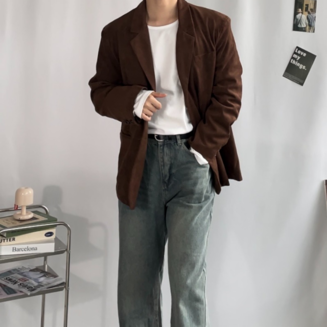 미니멀 루즈핏 간절기 스웨이드 투버튼 블레이져 자켓 (3color) 봄 가을 아우터 재킷