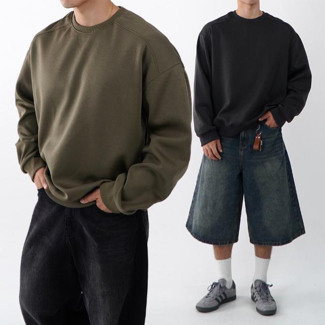 [기모선택] 절개 합포 남자오버핏맨투맨 어깨넓어보이는맨투맨
