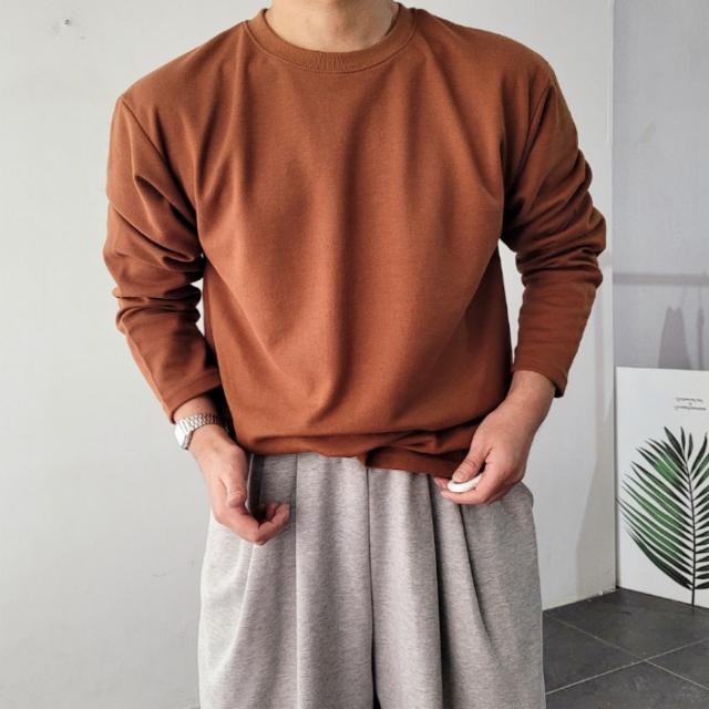 남자 어깡 특양면 오버핏 라운드 긴팔 티셔츠 7컬러