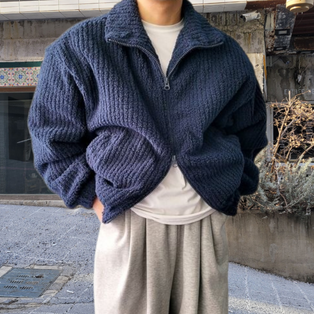 남자 양털 부클 헤비 오버핏 누빔 패딩 점퍼 4컬러
