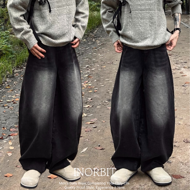 [MZ 데님1위] 샌드워싱 와이드 벌룬 데님팬츠 5color S-XL 체형커버 빅사이즈 리벳 사계절 청바지