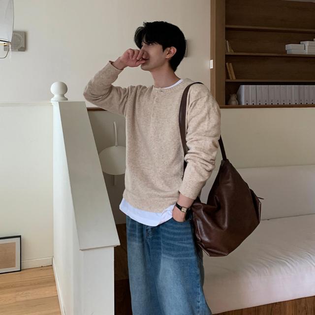 보르도 울 헨리넥 오버핏 크롭 니트 (4color)
