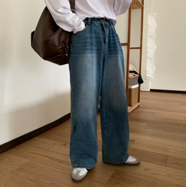 루브 YKK 워싱 중청 흑청 세미와이드 데님 팬츠 (4color)