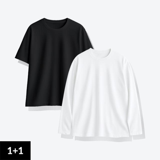[2PACK] 2TYPE 베이직 무지 레이어드 긴팔티&반팔티