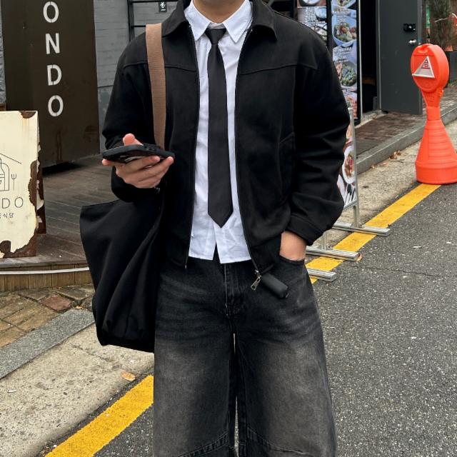 [1+1할인] 크롭 절개 스웨이드 자켓 2color 블루종 카라 집업 트러커 점퍼