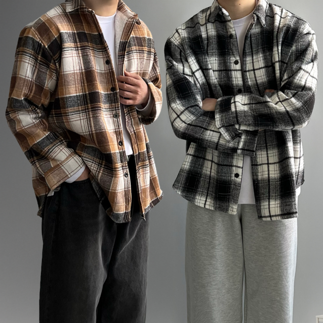 양털 기모 체크 셔츠 5color 오버핏 겨울 두꺼운 남방