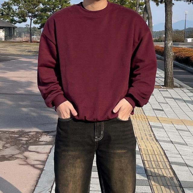 [국내생산/양기모] 베이직 양기모 무지 맨투맨 티셔츠 드롭숄더 오버핏 루즈핏 벌룬 크롭 긴팔 기모 변형 최소화 봄 가을 겨울 스웻셔츠