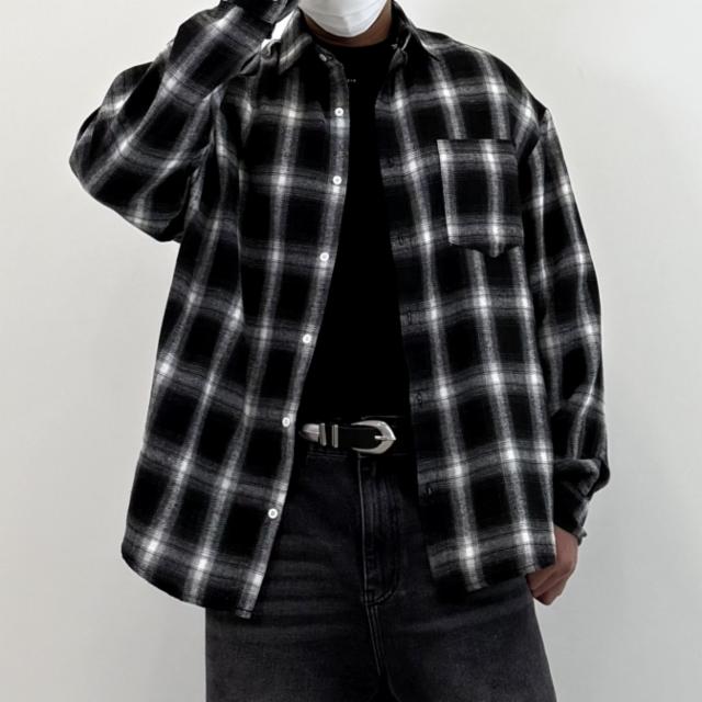 남자 오버핏 블랙 어깨넓어보이는 체크 박시 남방 데일리 빅사이즈 카라 타탄 셔츠