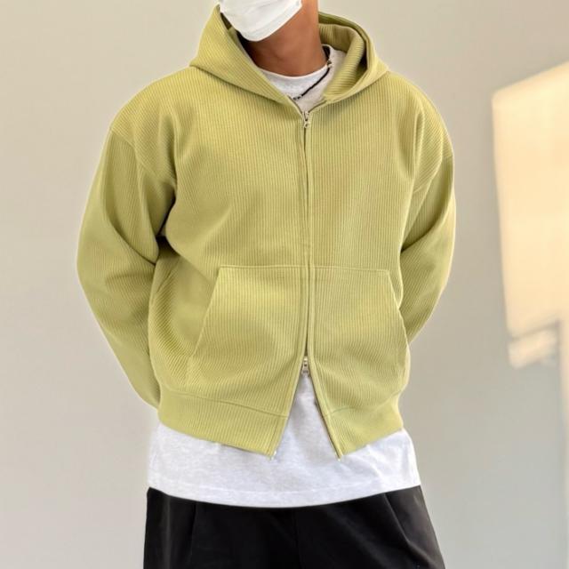 남자 오버핏 와플 디테일 투웨이 후드 집업 자켓 3colors