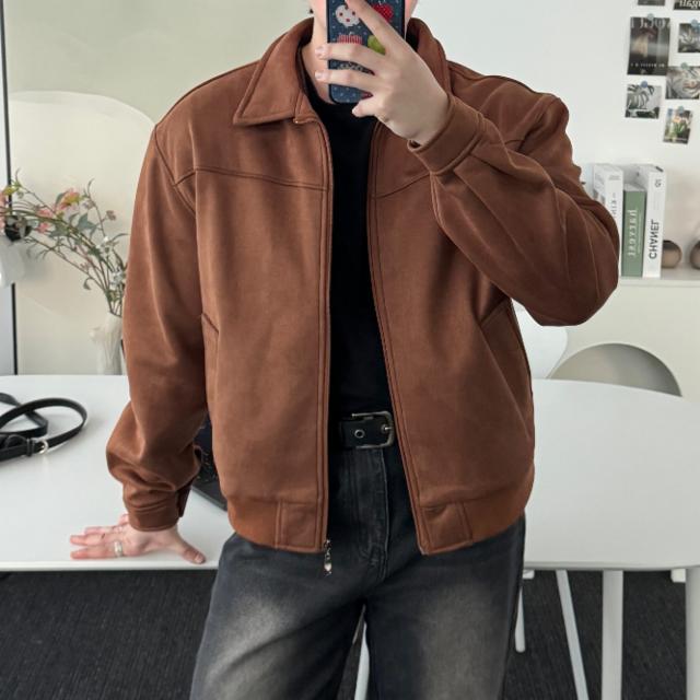 데일리 스웨이드 크롭 블루종 자켓 간절기아우터 트러커 오버핏 점퍼 스웨이드자켓 집업자켓 심플 캐주얼룩
