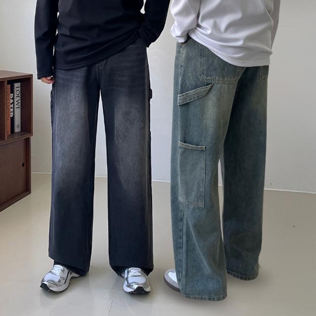 [M-XL]카펜더 빈티지 워싱 와이드 데님 팬츠 청바지