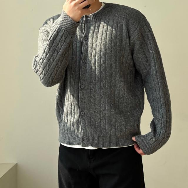 세미크롭 케이블 라운드 니트 가디건 (5color)