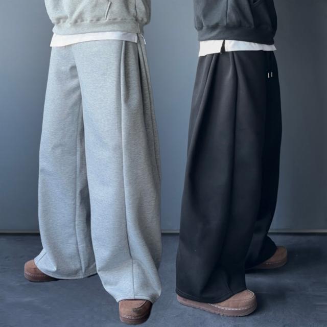[1+1할인] 와이드 커브드 사이드 절개 스웻 벌룬 팬츠 트레이닝 바지