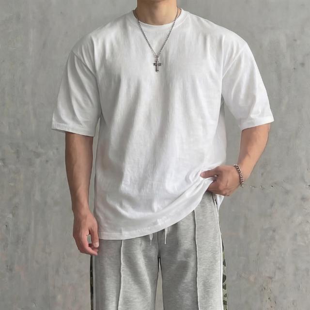 헬스 오버핏 레이어드 흰색 흰면티 무지 반팔 티 티셔츠