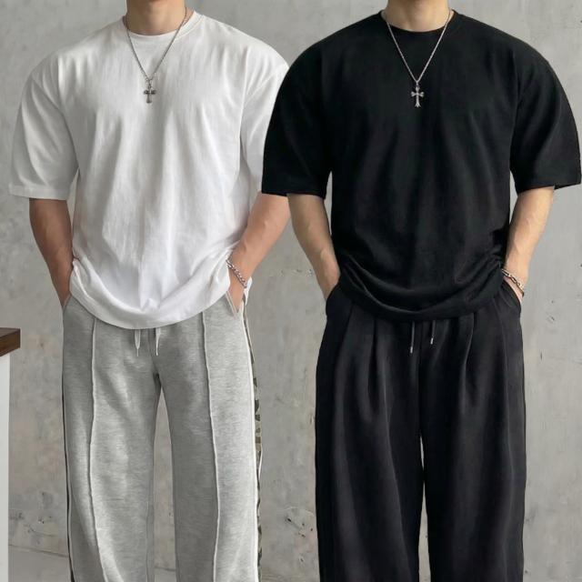 1+1 헬스 오버핏 레이어드 흰색 흰면티 무지 반팔 티 티셔츠