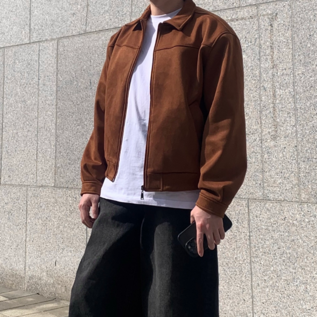 크롭 절개 스웨이드 집업 자켓 오버핏 집업 점퍼 블루종 2color
