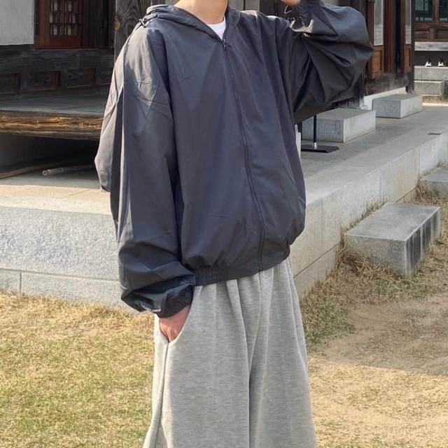 [당일출고] 오버핏 바람막이 스트링 폴리 후드 집업 자켓 (3colors)