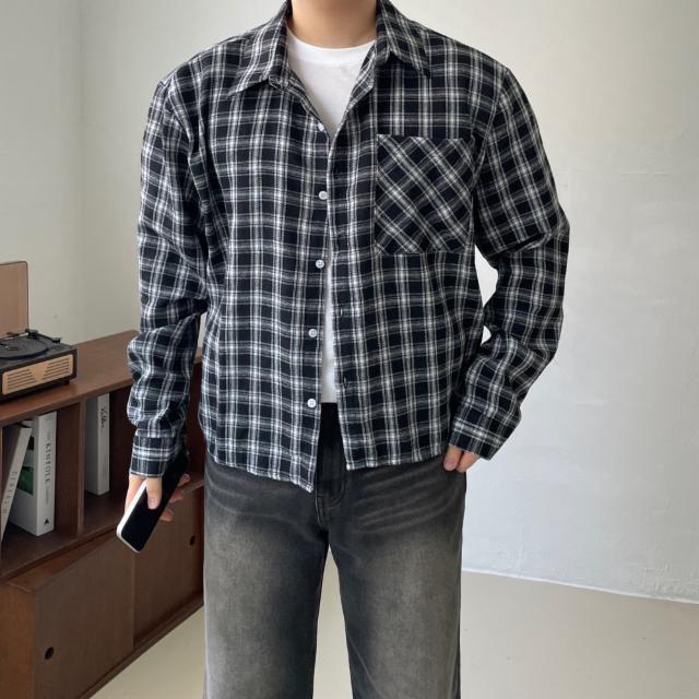 크롭 오버핏 타탄 긴팔 체크 남방 셔츠 클래식 패턴 면 봄 가을 겨울 간절기 아우터 캐주얼