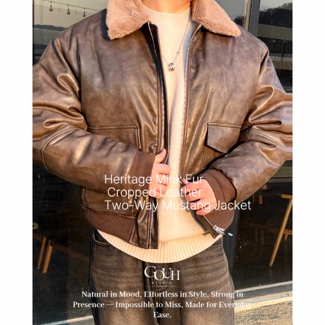 헤리티지 밍크퍼 크롭 레더 투웨이 집업 양털 무스탕 자켓 2 color