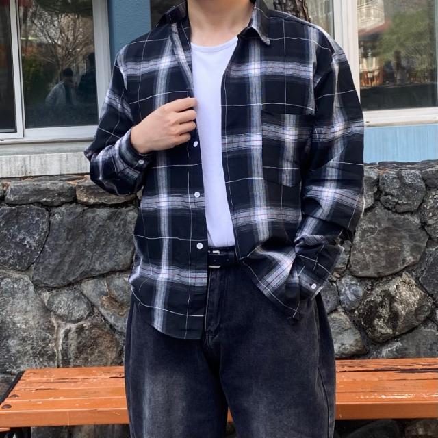 빈티지 무드 오버핏 크롭 체크 남방 루즈핏 남녀공용 셔츠