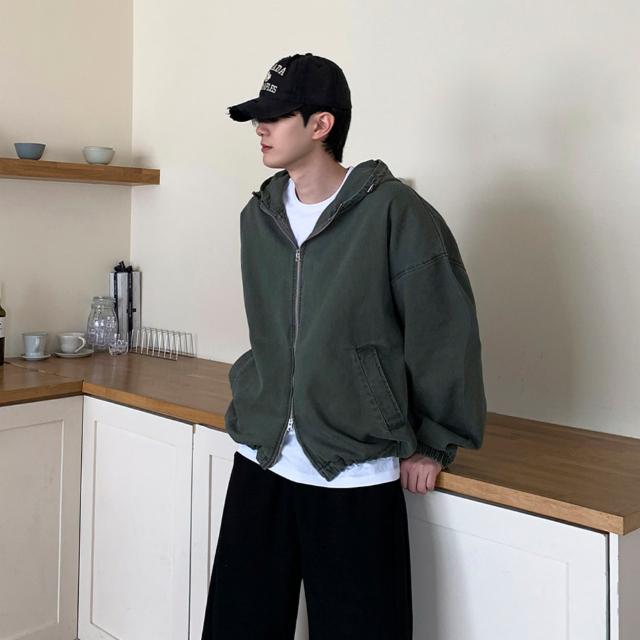 빈티지 워싱 오버핏 크롭 스트링 후드집업 (6color)