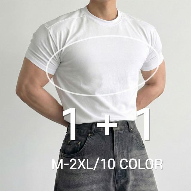 [1+1][비침X] 비침없는 절개 머슬핏 반팔 티셔츠 헬스 짐웨어 무지 흰티