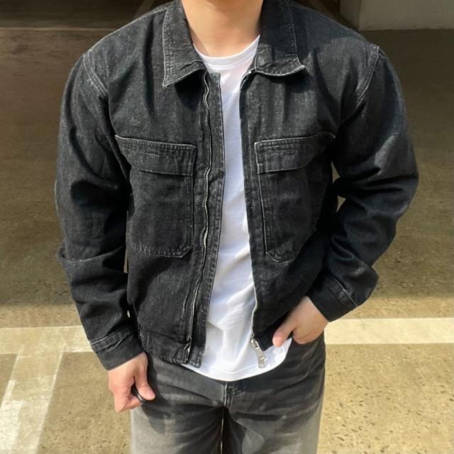 크롭 데님자켓 오버핏 투웨이 흑청 집업