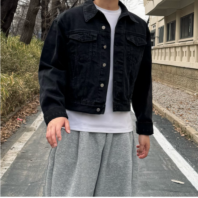 오버핏 크롭 스톤 데님자켓