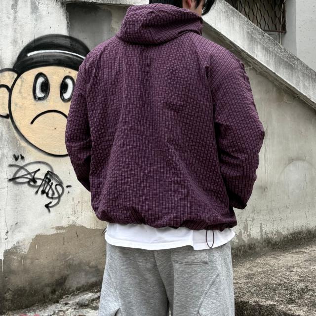 [당일출고] 체크 바람막이 밑단 후드 스트링 오버핏 시티 캐주얼 스트릿 Y2K 간절기 봄 자켓