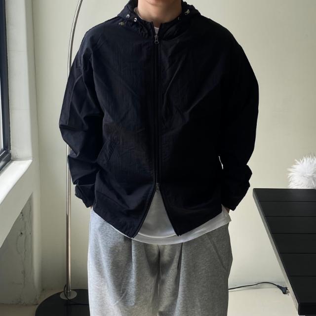 오버핏 투웨이 스트링 후드 바람막이 간절기 집업 자켓 윈드브레이커