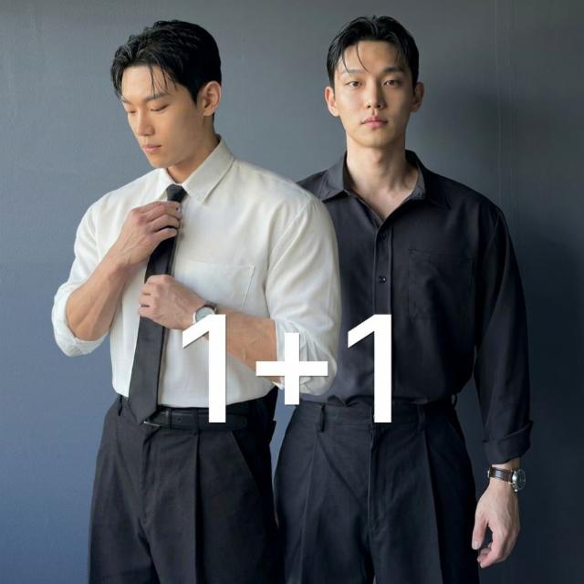 [1+1][M-5XL] 링클프리 구김없는 셔츠 빅사이즈 소라색 머슬핏 와이셔츠
