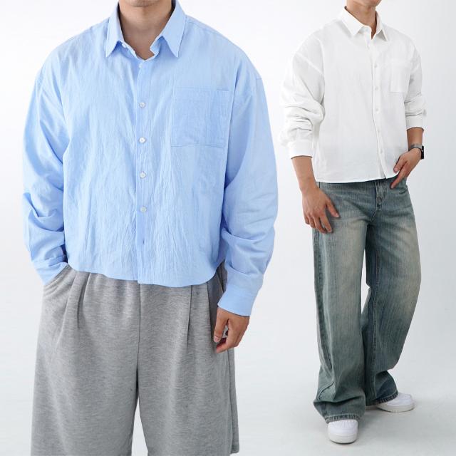 린넨 남자크롭셔츠 남자소라색셔츠 옥스포드