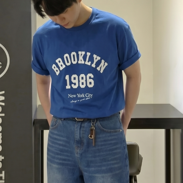 *추가금x* 세미 머슬핏 브루클린 반팔 티셔츠 1986 brooklyn 로고 프린팅 남여공용 세련된 고급스러운 루즈핏 박시티 여름 봄 계절