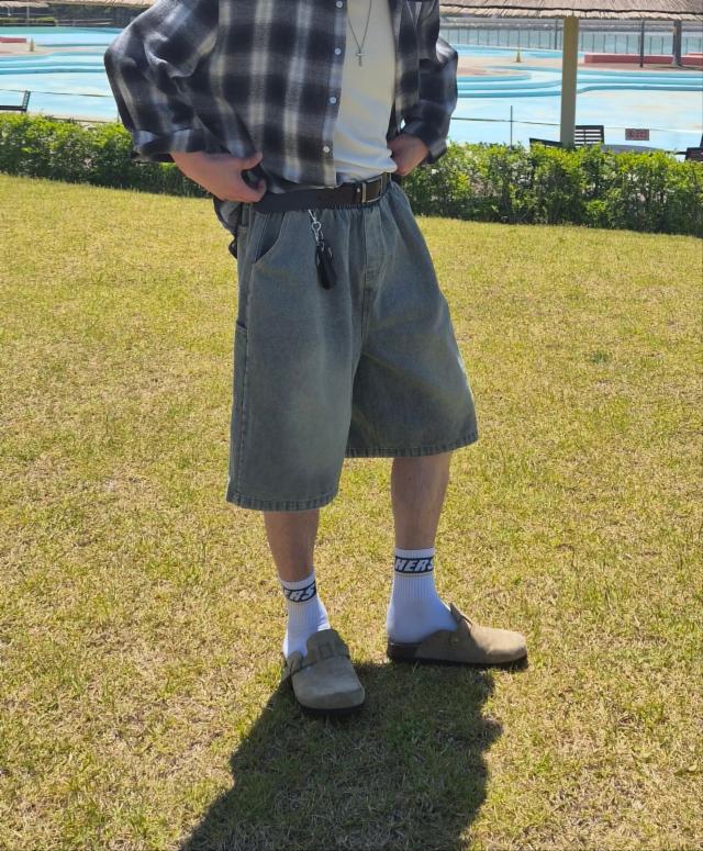 [1+1 할인] 버뮤다 와이드 데님 반바지 팬츠 청바지 워싱 빈티지 핀턱 벌룬핏 숏기장 롱기장 +5cm 기장 선택가능