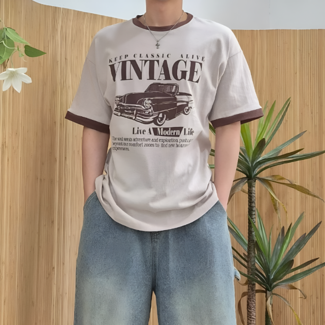 링거 오버핏 반팔티 3color 라운드넥 루즈핏 여름 프린팅 반팔