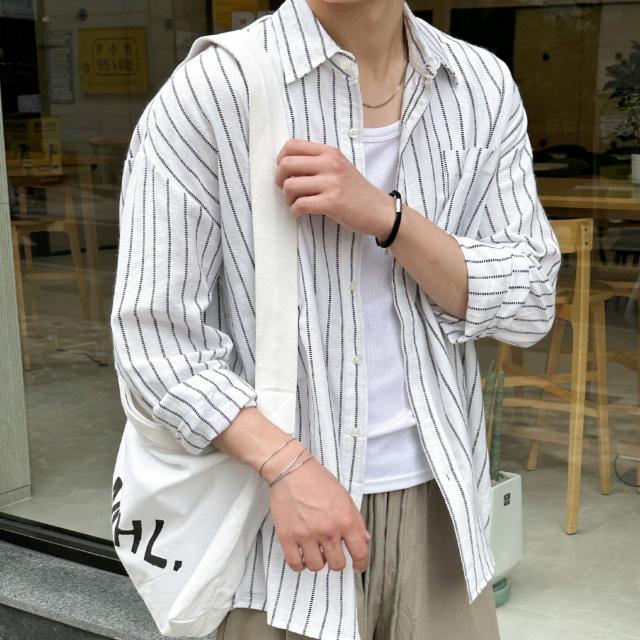 린넨 스트라이프 오버핏 긴팔 반팔셔츠 (M,L)