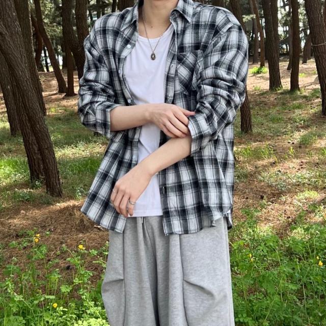 오버핏 체크셔츠 시어서커 남방 셔츠