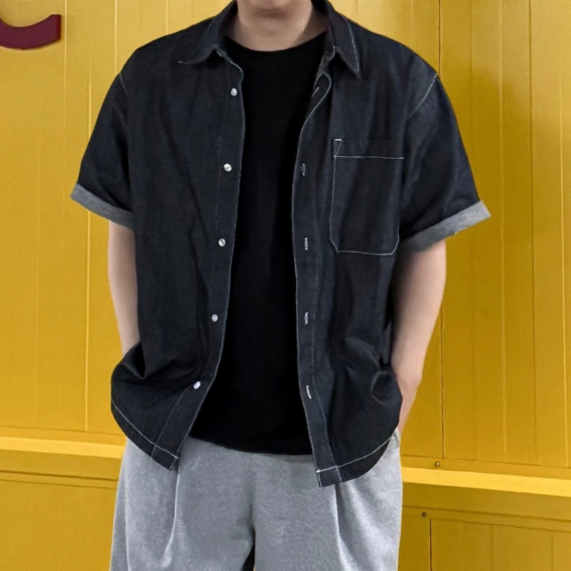 [주문폭주/MD추천] 논페이드 오버핏 반팔 데님 셔츠