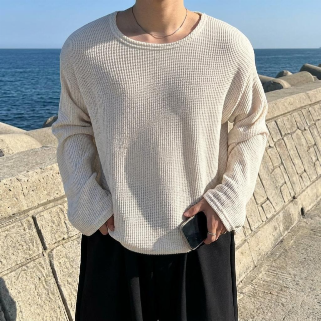 와플 보트넥 루즈핏 긴팔 니트 2color