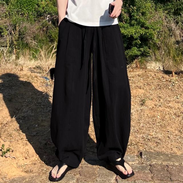 쿨 썸머 데일리 투턱 밴딩 와이드 벌룬 팬츠 면 여름 긴바지