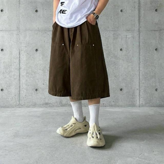 피그먼트 더블니 리벳 코튼  밴딩 버뮤다 와이드 팬츠 4color