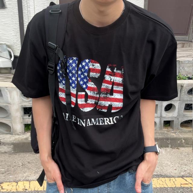 [당일출고/1+1할인] USA 빈티지 프린팅 기본 레이어드 반팔티 반팔 티셔츠